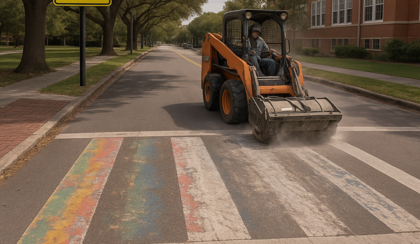 Faded crosswalk mural removed near Tampa school after FDOT policy change.