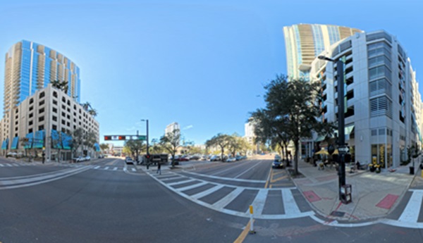 Busy intersection in Downtown Tampa known for frequent pedestrian and bike accidents