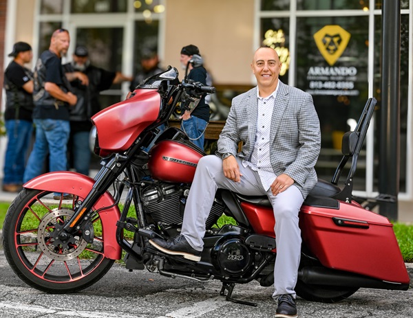 Tampa personal injury lawyer discussing motorcycle crash case with client.