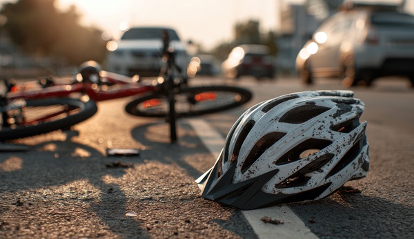 Bicycle lying in intersection after crash with car in Tampa.