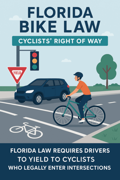 Infographic explaining right-of-way laws for cyclists at intersections in Florida.