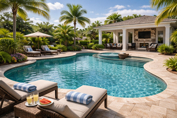 A luxury outdoor swimming pool area in Florida.