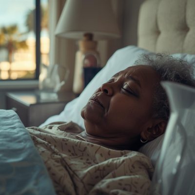 A patient in a Florida nursing home lying in bed, in need of food and water