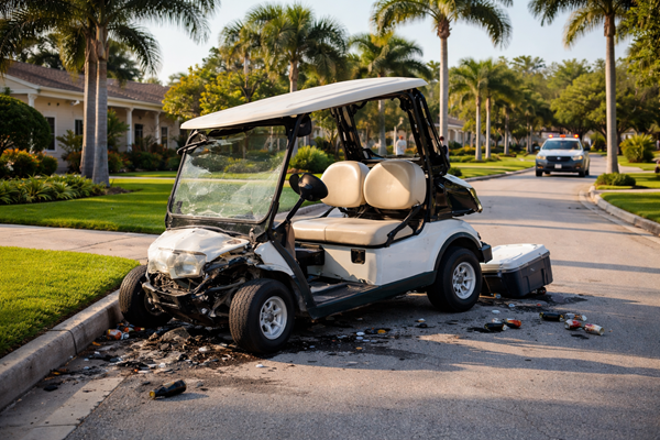 Golf cart crash in Wesley Chapel on Elam Road raises concerns about family safety and roadway design.