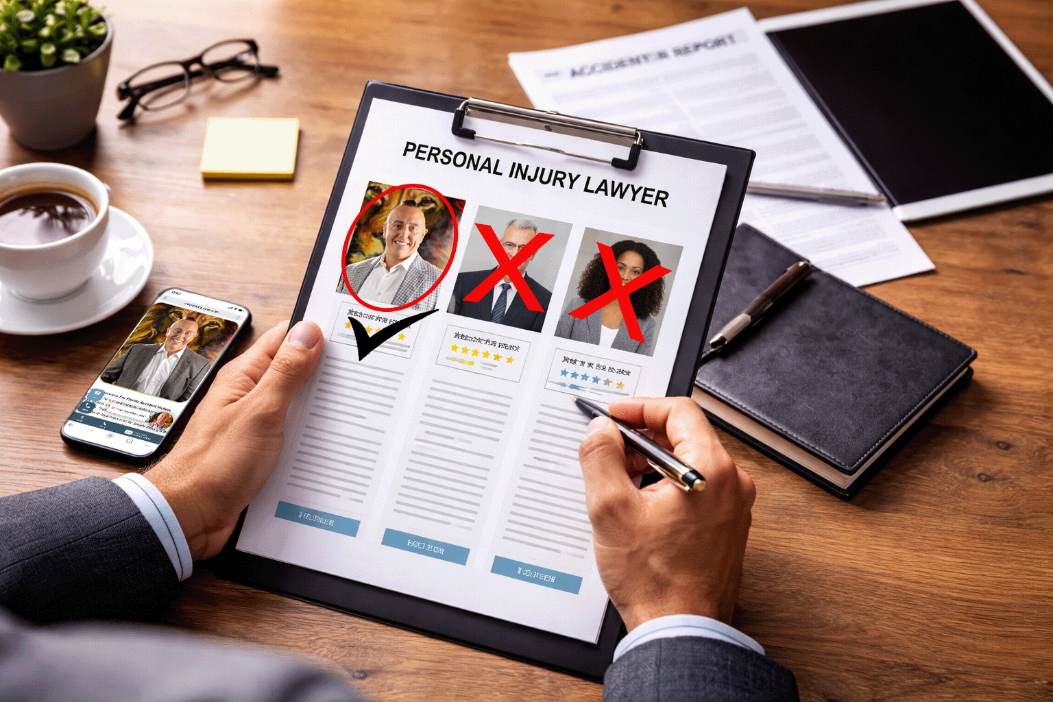 Tampa Bay personal injury attorney consultation with injured client reviewing accident case options