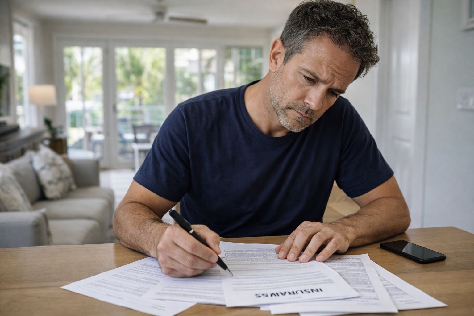 Driver reviewing insurance paperwork after a Florida car accident claim