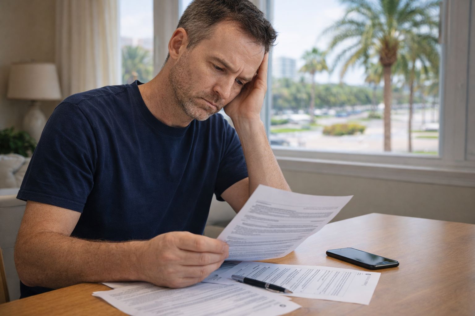 Person reviewing insurance claim paperwork after a St. Petersburg car accident