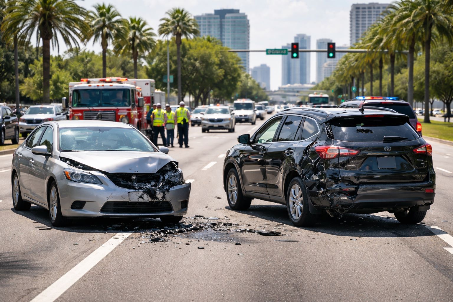 Serious Tampa car accident scene involving major roadway traffic and injury claims