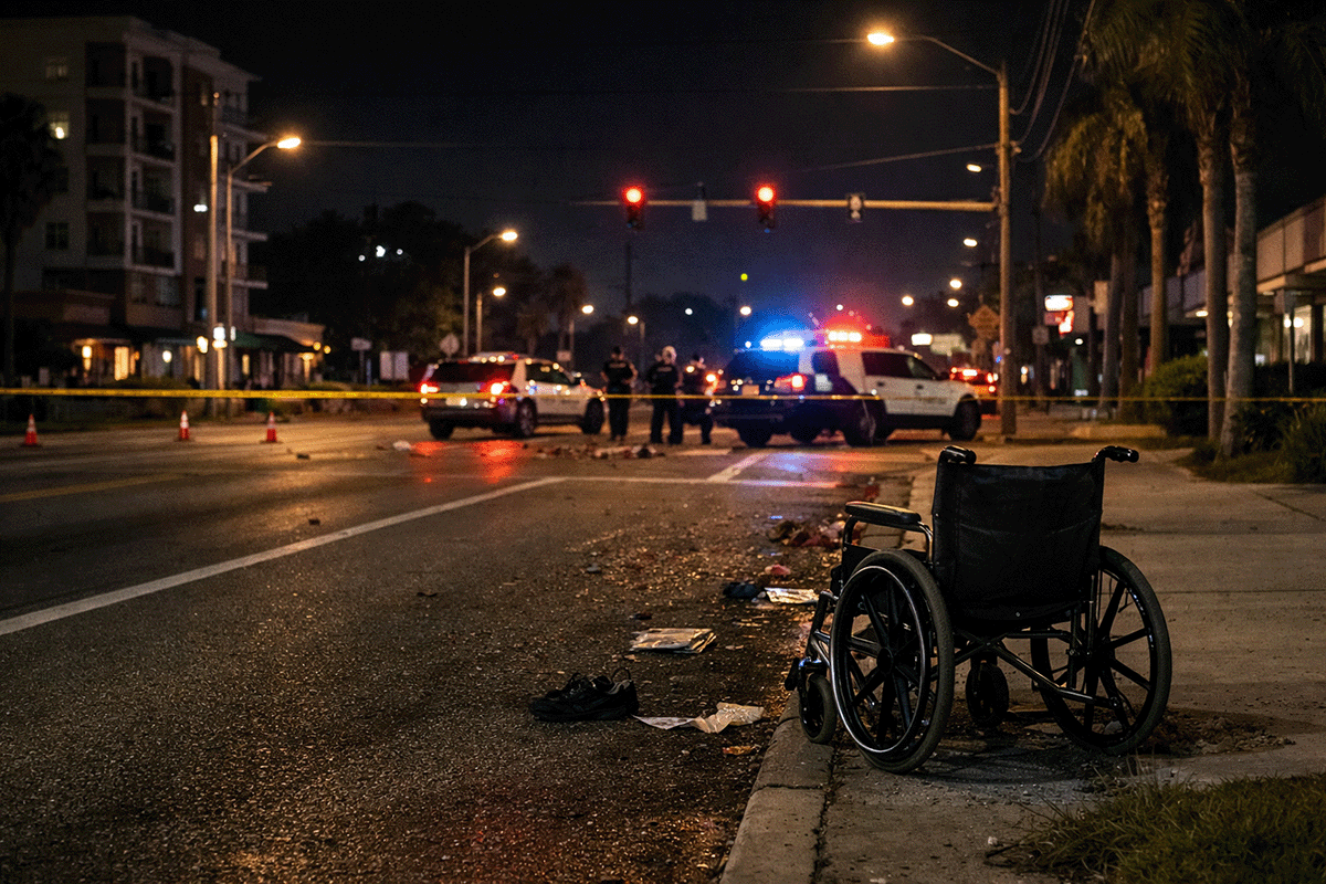Nighttime Tampa roadway scene representing a serious pedestrian collision on North Florida Avenue