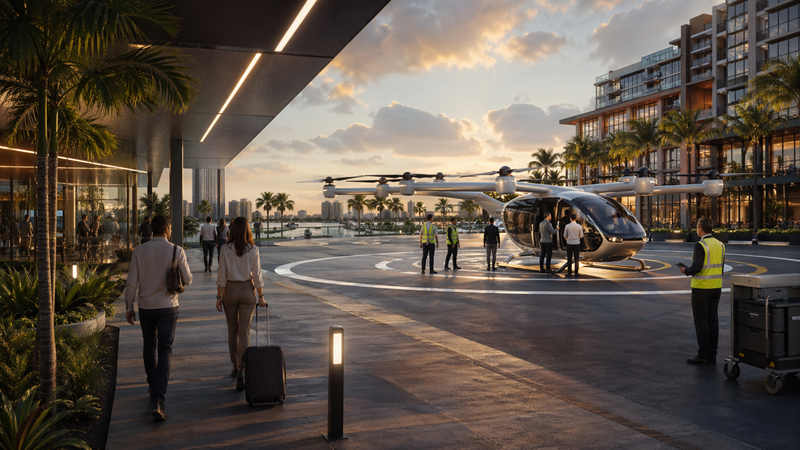 Emergency response near a grounded eVTOL aircraft after an incident.