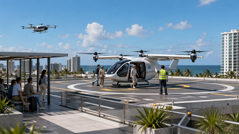 Electric air taxi aircraft in Tampa Bay, Florida.