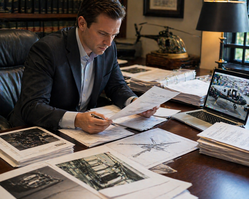 Attorney reviewing records for a Florida air taxi crash evidence investigation.
