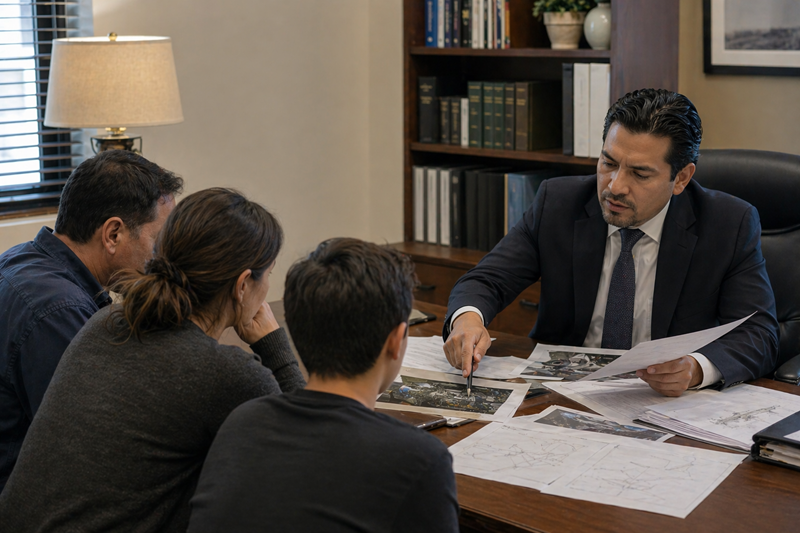 Attorney meeting with a family about a Florida wrongful death claim after an air taxi crash.