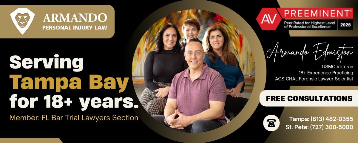 Armando Personal Injury Law, Serving Tampa Bay For 18+ Years banner
