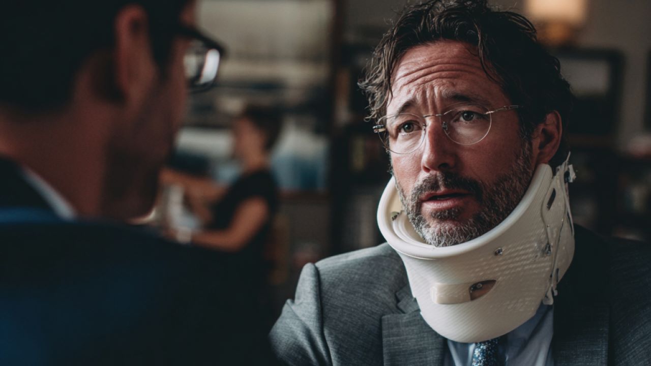 Injury lawyer discussing legal options with client after head-on collision