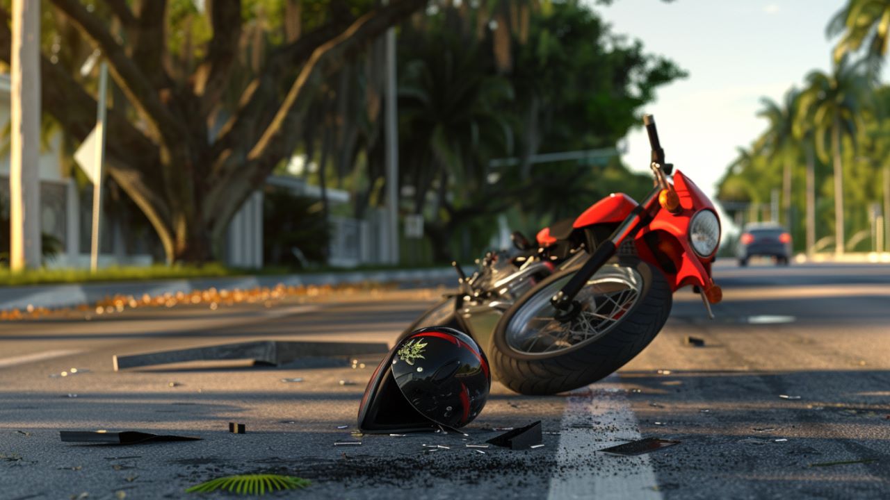 Motorcycle and helmet damaged after collision in Florida