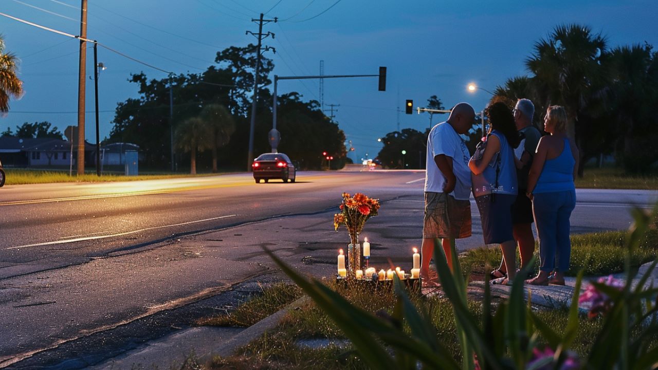 Family lighting candle after fatal crash in Pinellas County”
