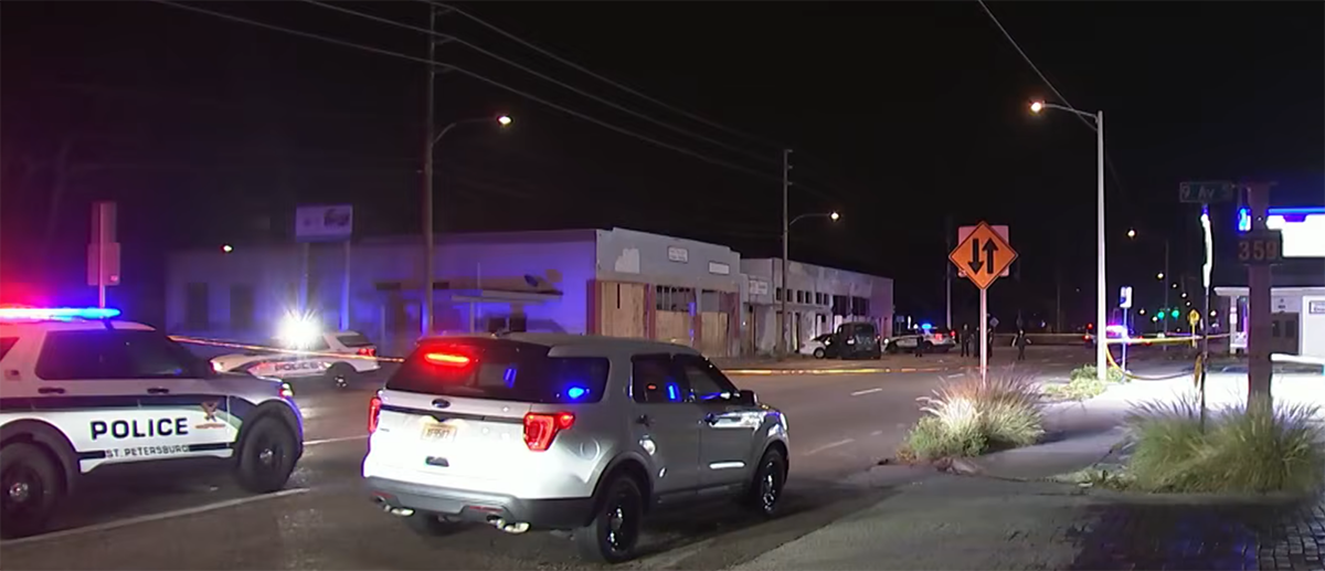 Emergency responders at the scene of an early morning fatal car accident in St. Petersburg, Florida