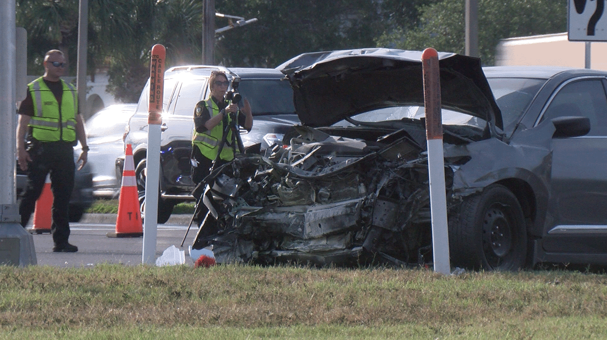 Oldsmar intersection near Tampa Road and St. Petersburg Drive after a serious crash investigation