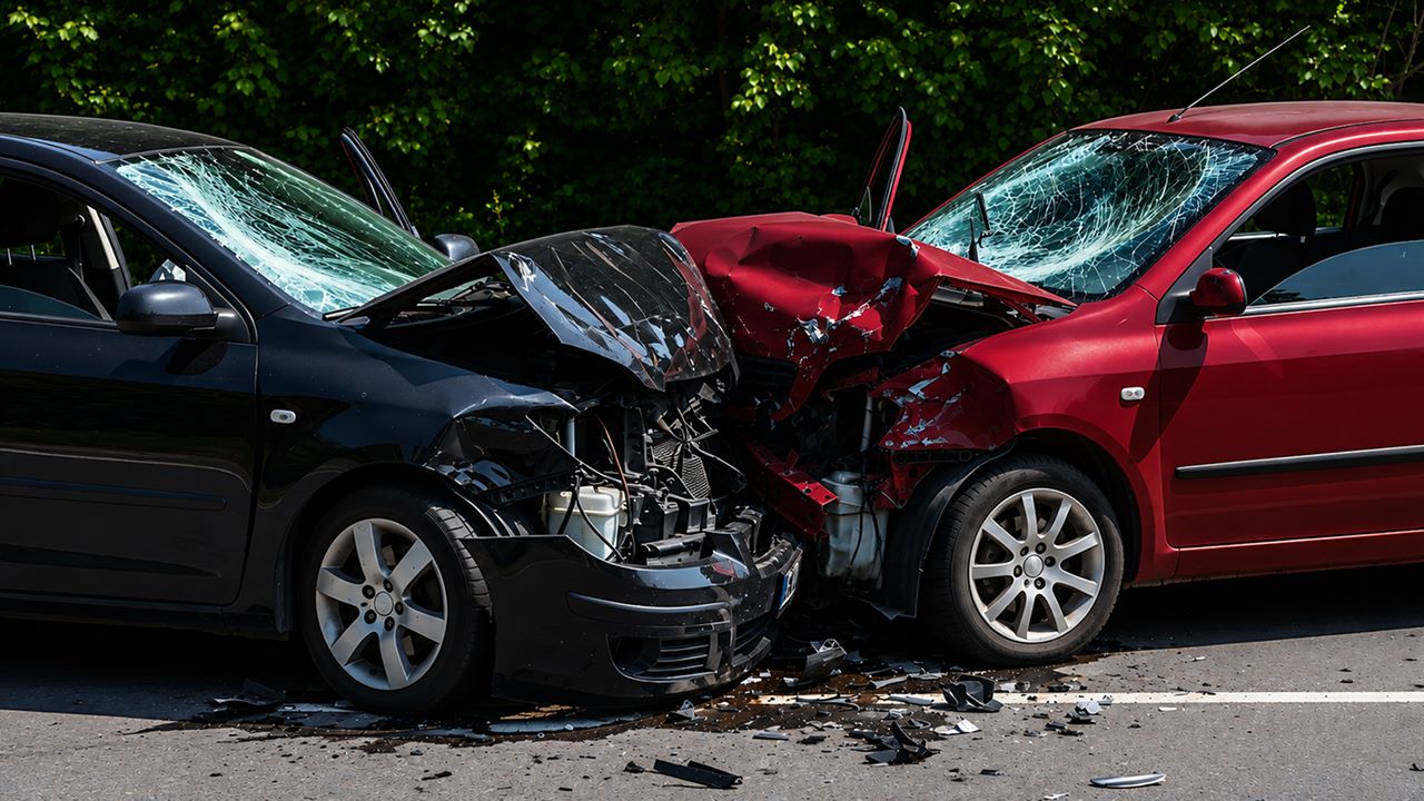 After a Florida head-on car accident, two vehicles with extensive damage