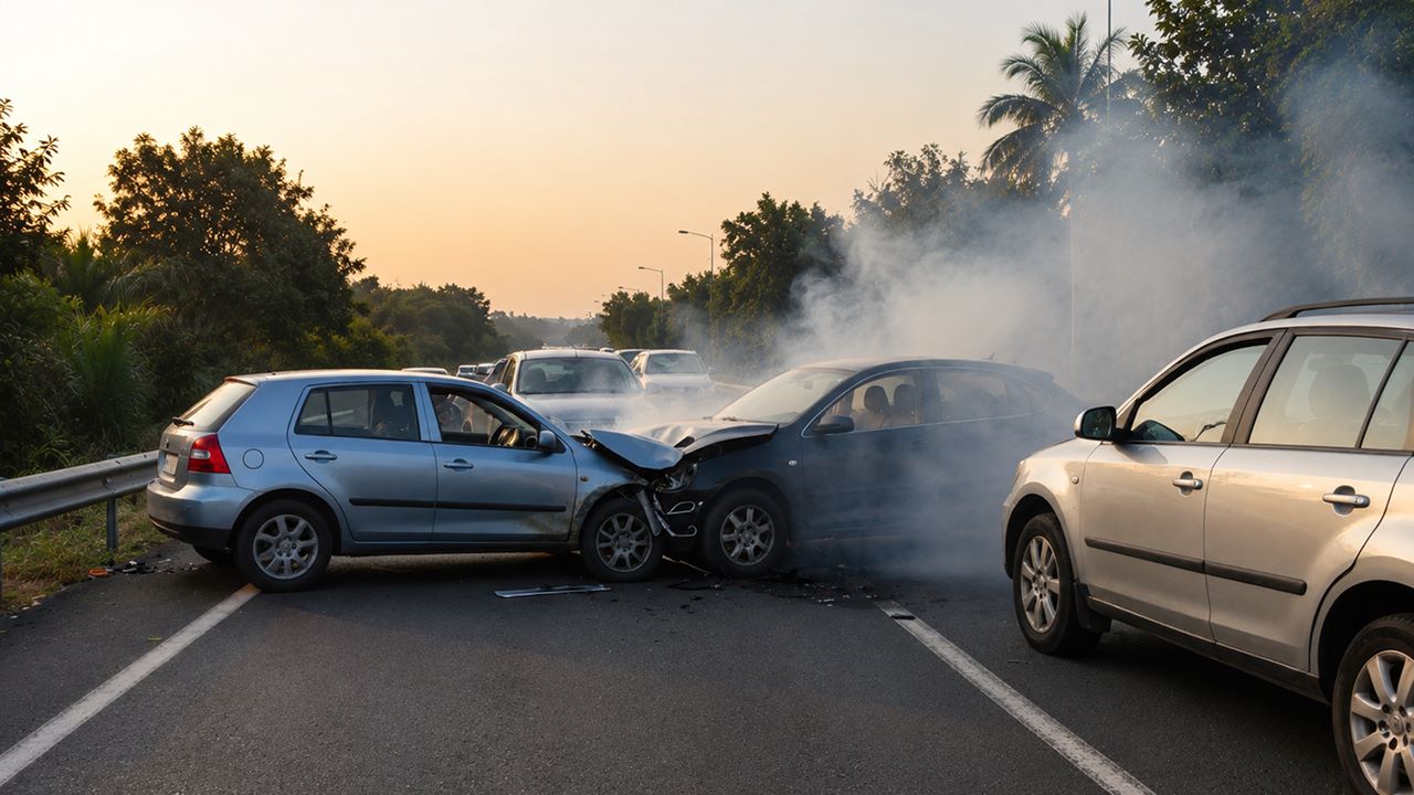 The aftermath of a multi-vehicle accident on a Florida highway