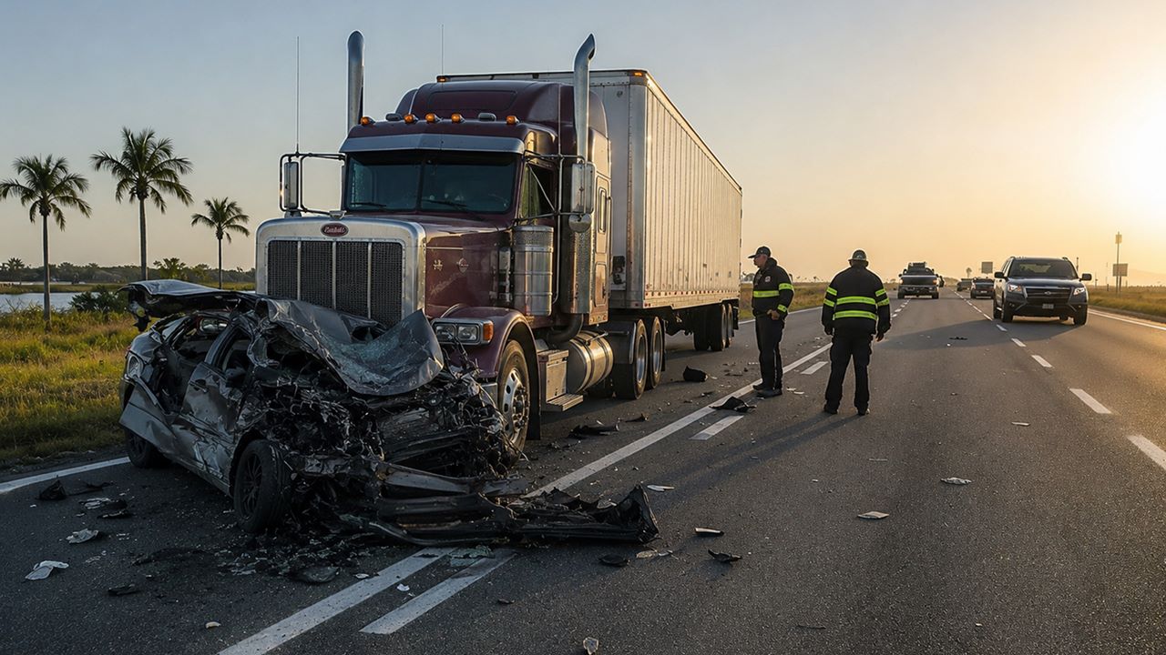 First responders at the scene of a Florida truck accident