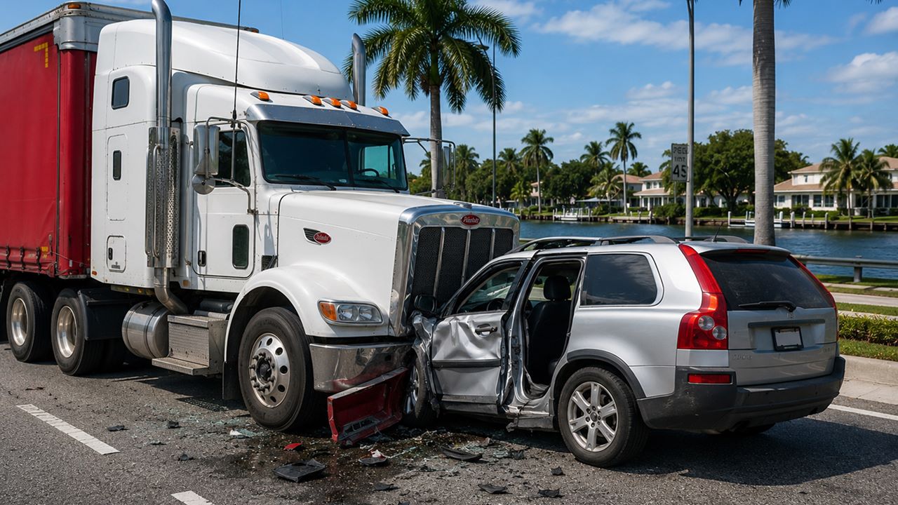 A passenger vehicle hitting a truck head-on in Florida