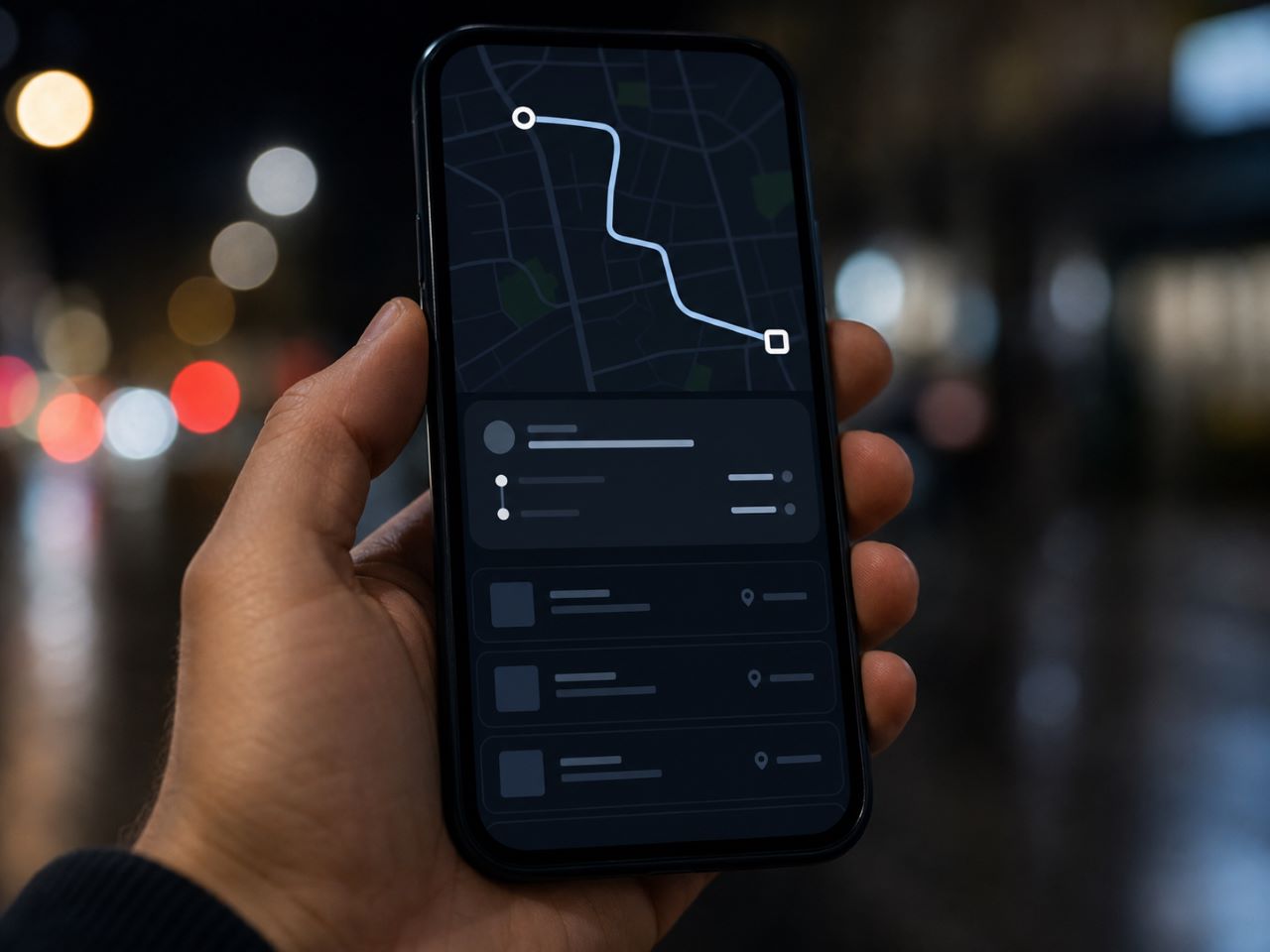 Hand holding a phone with a rideshare route screen representing digital evidence in a Florida sexual assault claim