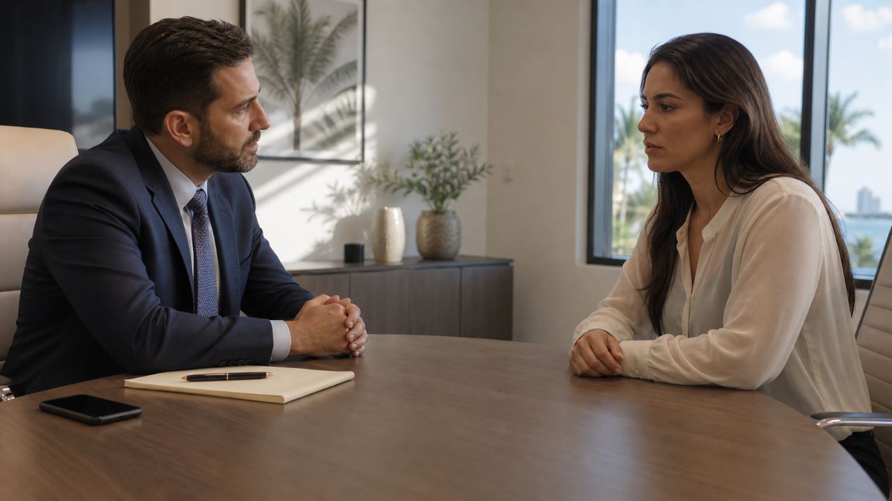 Private consultation between a Florida lawyer and a client discussing a sexual assault civil claim