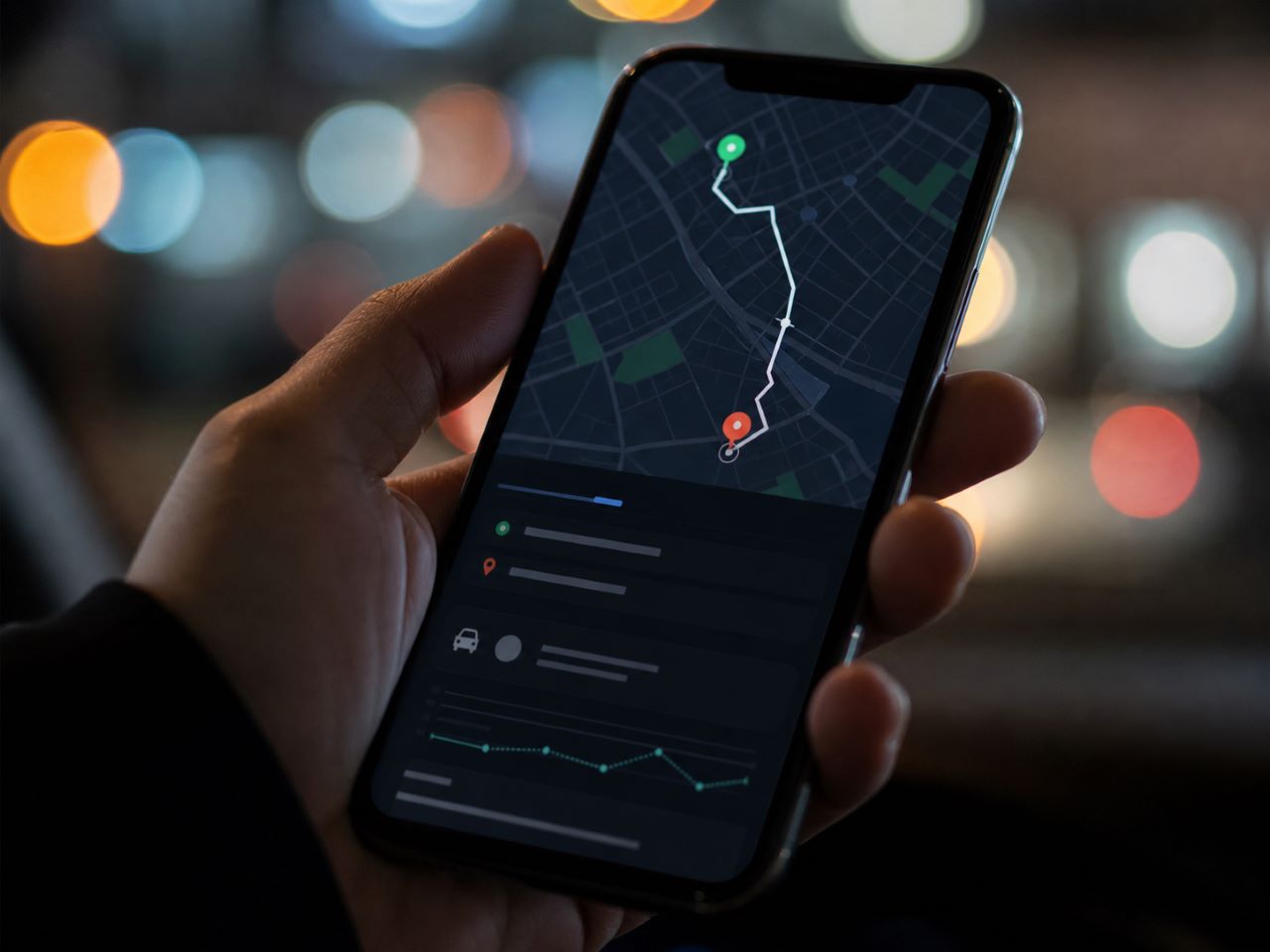 Hand holding a phone with a rideshare route screen representing digital evidence in a Florida Uber claim