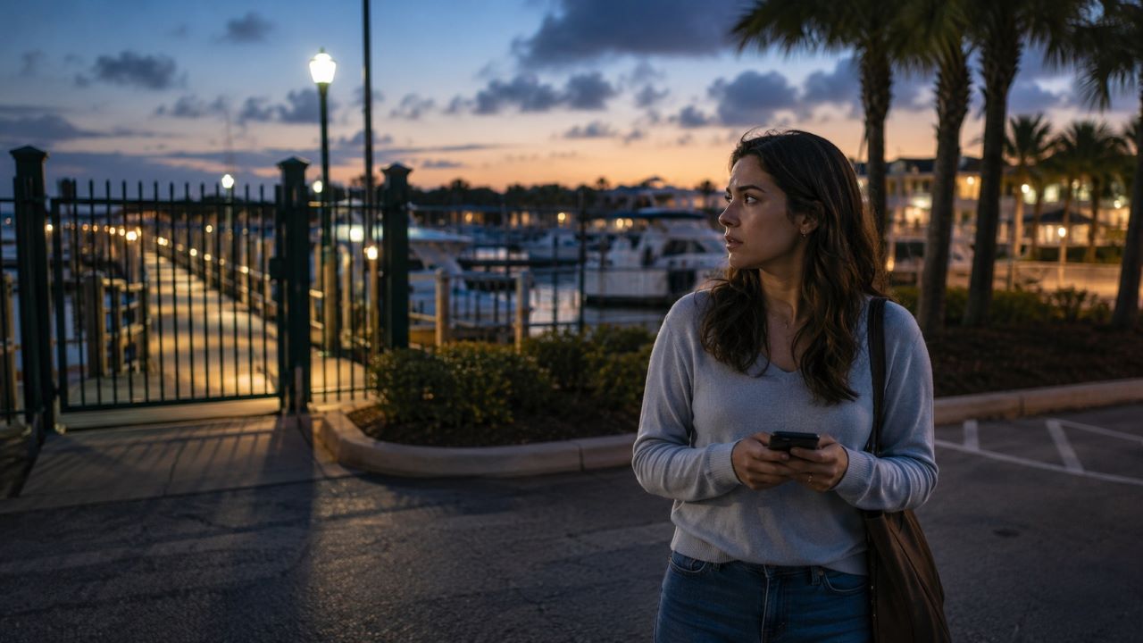 Adult survivor near a Florida marina after a sexual assault-related incident