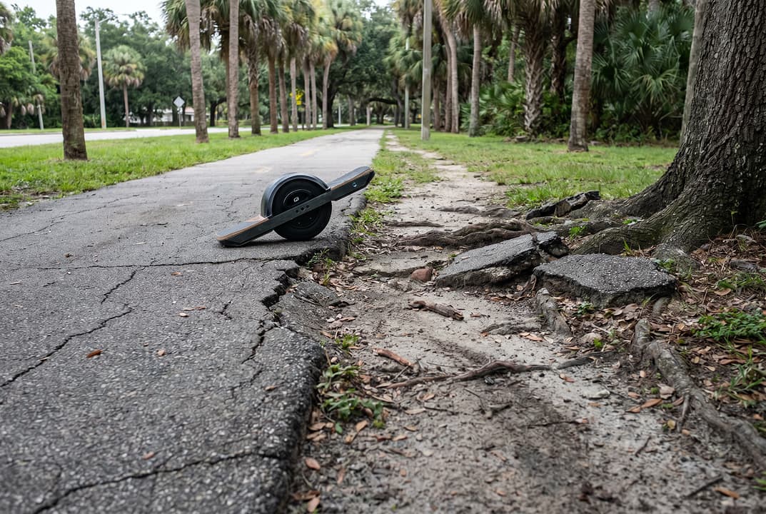 Uneven trail or sidewalk transition that could cause a Onewheel crash in Tampa.