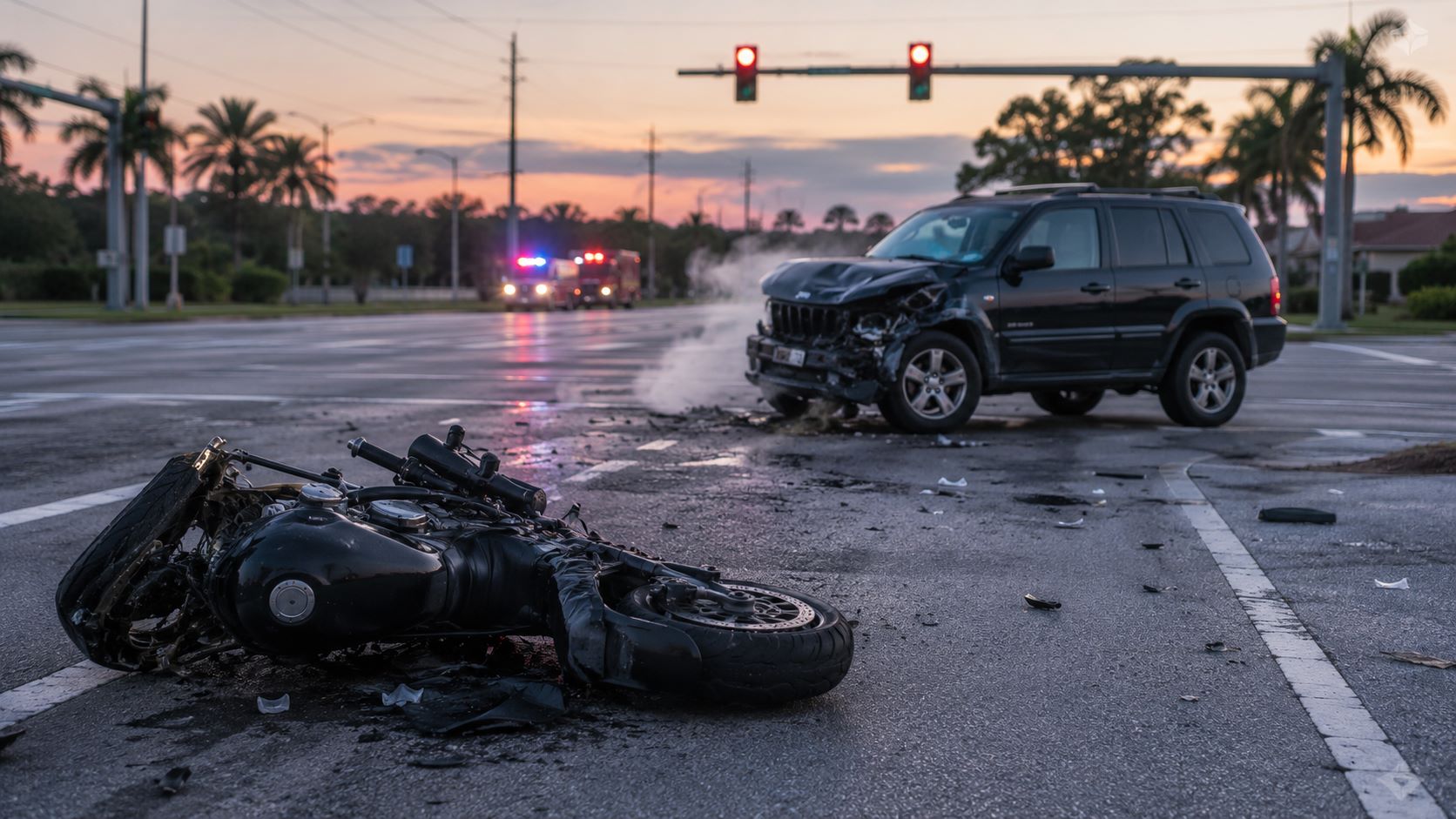 Motorcyclist Killed, Passenger Seriously Injured in Fiery Hernando County Red-Light Crash